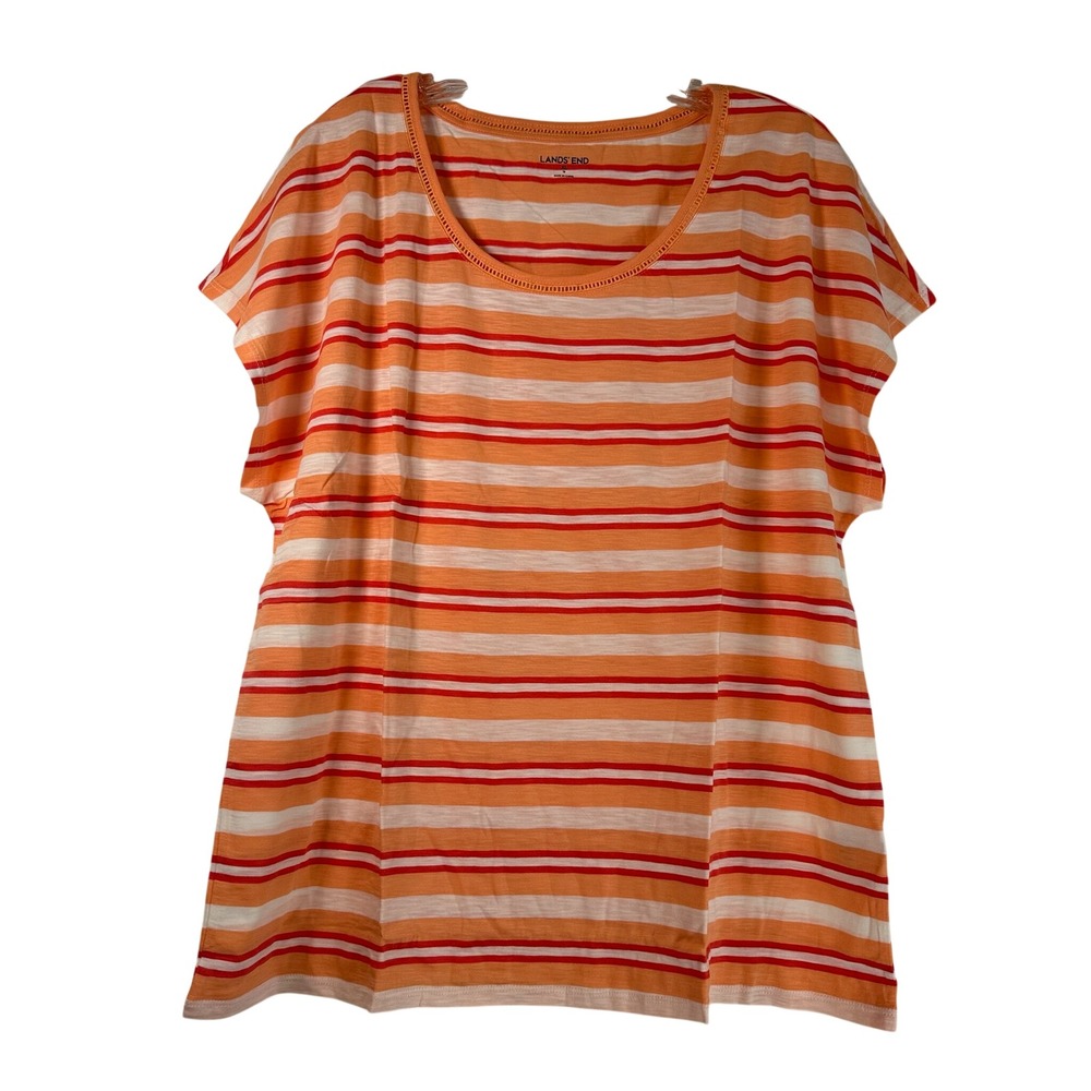 Lands' End Womens XL Cantaloupe Orange Striped Dolman Scoop Neck Top
